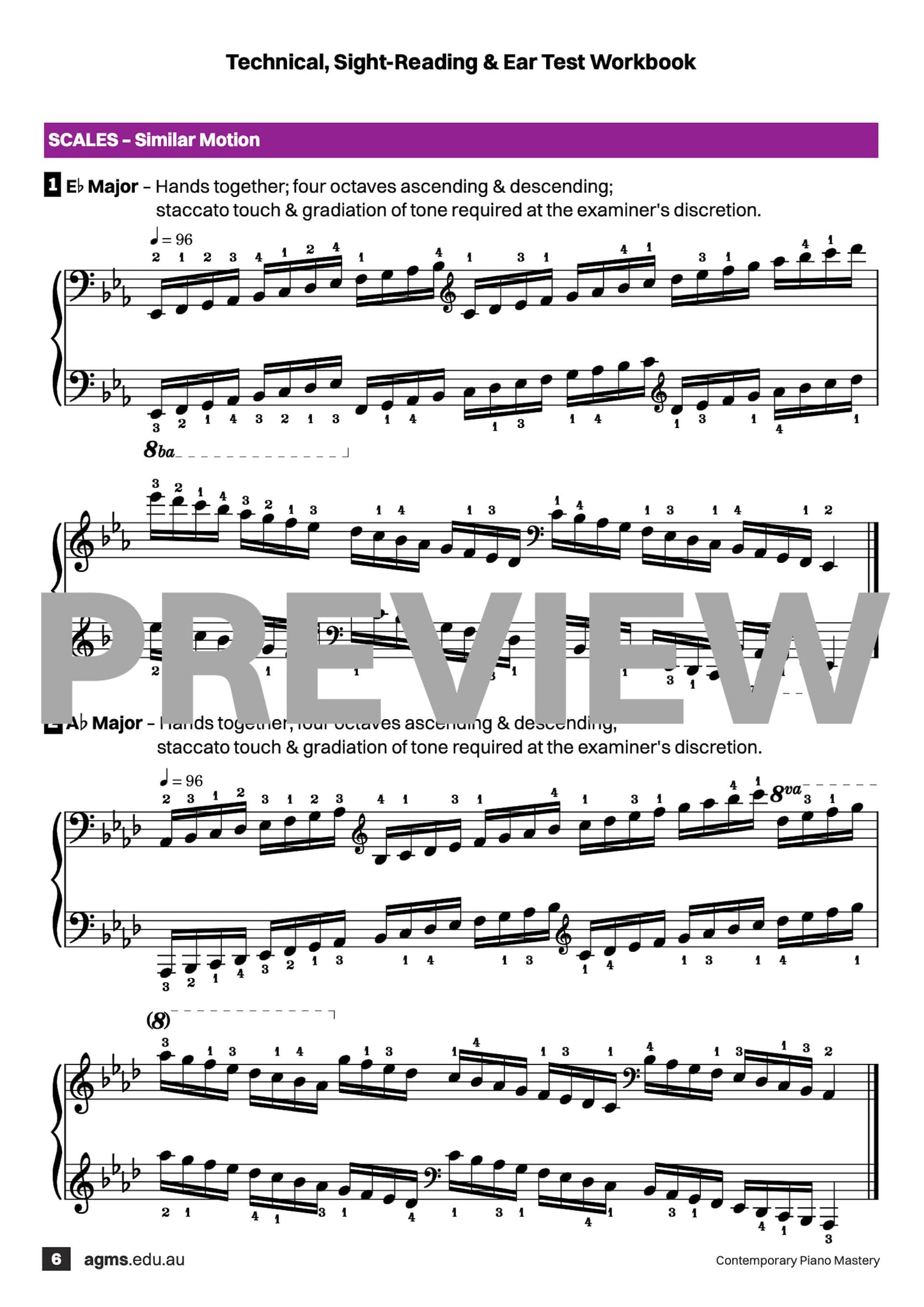 Contemporary Piano Mastery Series 1 – Sixth Grade: Technical, Sight-Reading & Ear Test Workbook