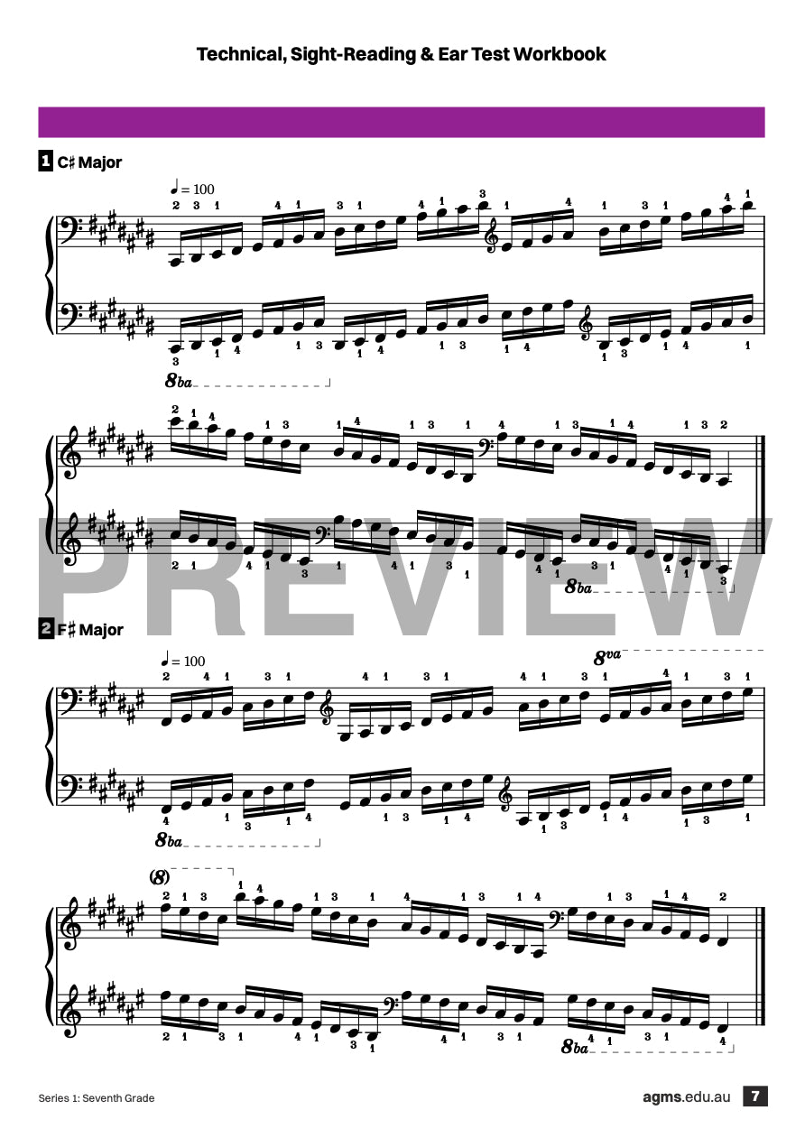 Contemporary Piano Mastery Series 1 – Seventh Grade: Technical, Sight-Reading & Ear Test Workbook