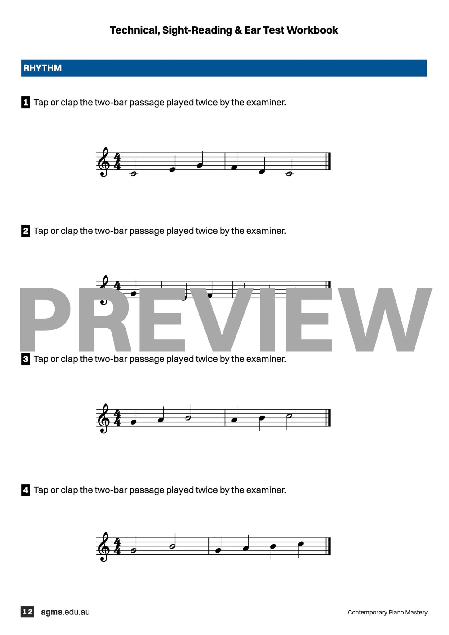 Contemporary Piano Mastery Series 1 – Preparatory Step One: Technical, Sight-Reading & Ear Test Workbook