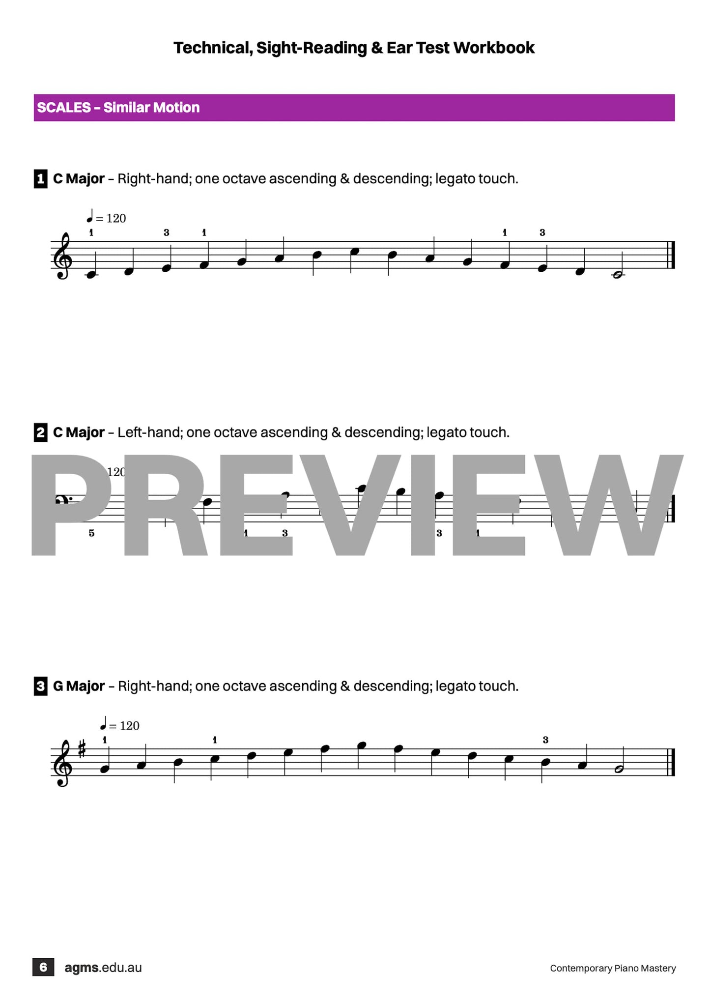 Contemporary Piano Mastery Series 1 – Preliminary Step Three: Technical, Sight-Reading & Ear Test Workbook