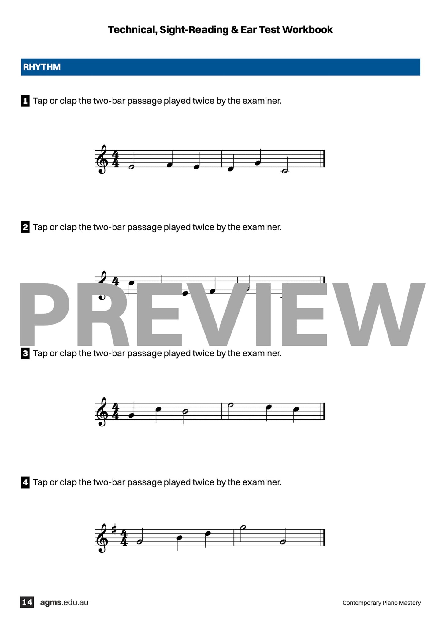 Contemporary Piano Mastery Series 1 – Preliminary Step Three: Technical, Sight-Reading & Ear Test Workbook