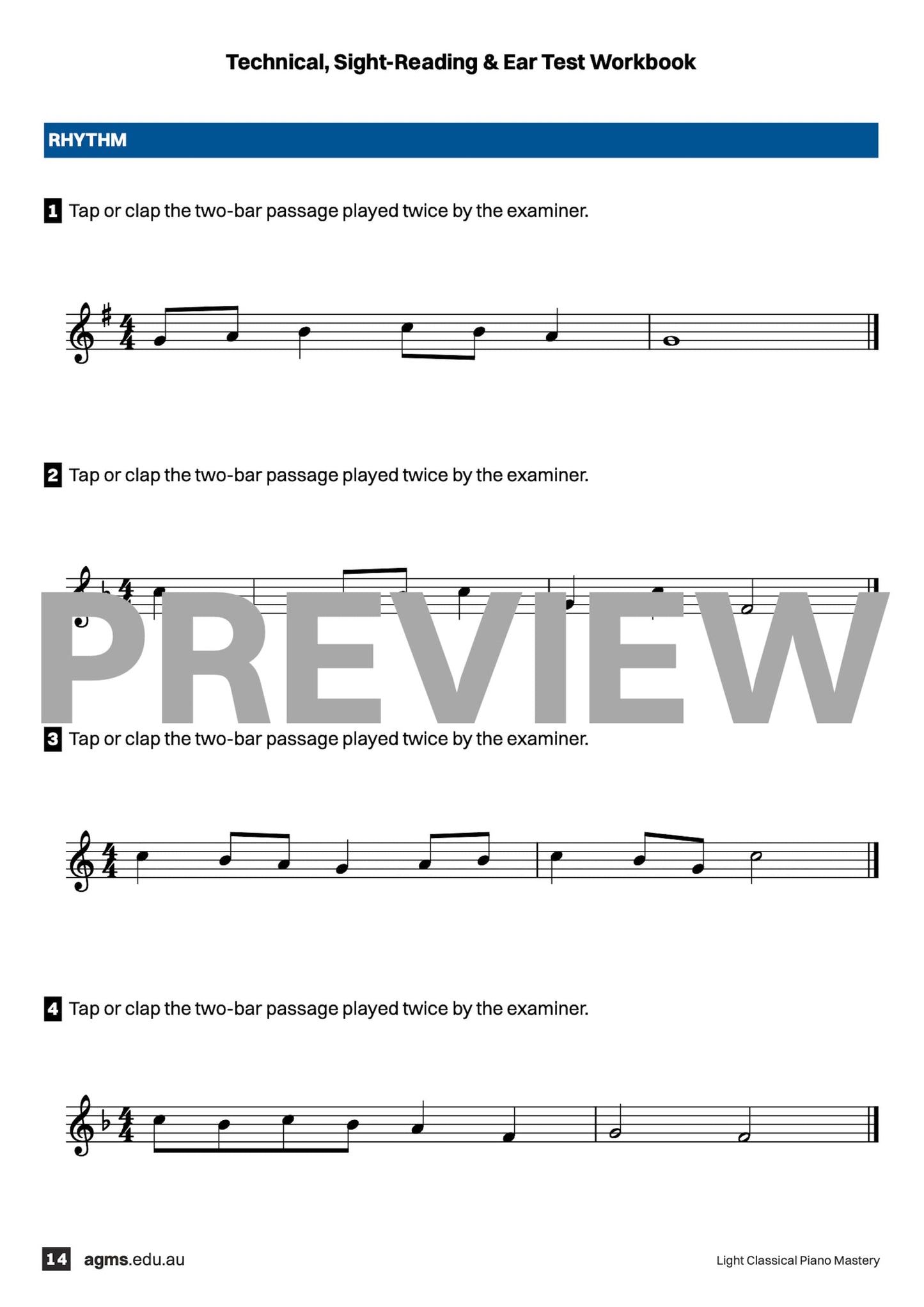 Light Classical Piano Mastery Series 1 – First Grade: Technical, Ear & Sight-Reading Workbook