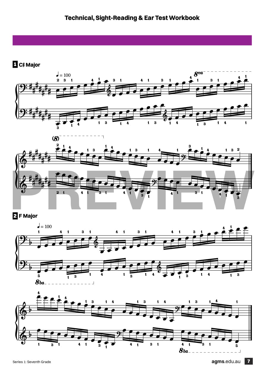 Pianoforte Mastery Series 1 – Seventh Grade: Technical, Ear & Sight-Reading Workbook