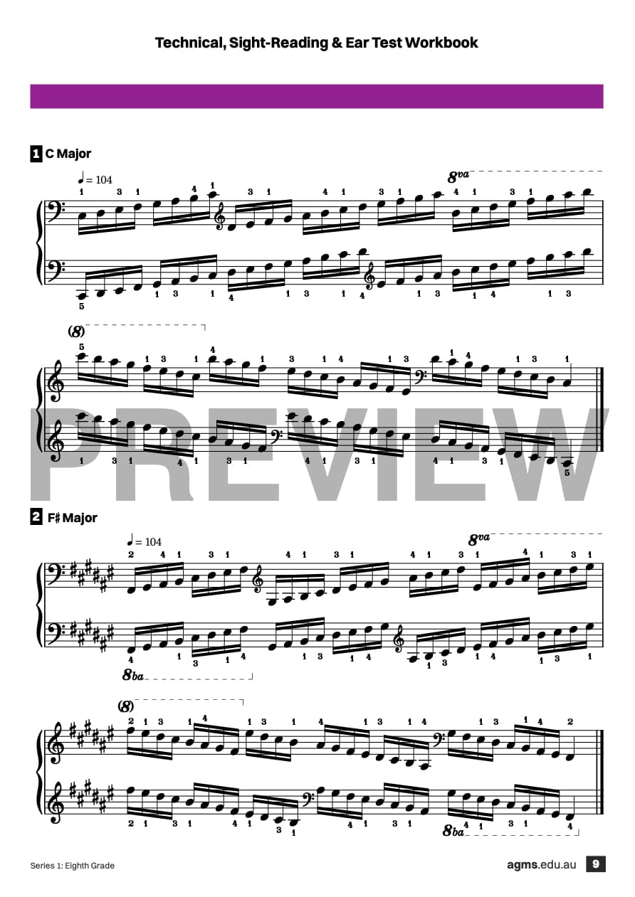 Pianoforte Mastery Series 1 – Eighth Grade: Technical, Ear & Sight-Reading Workbook